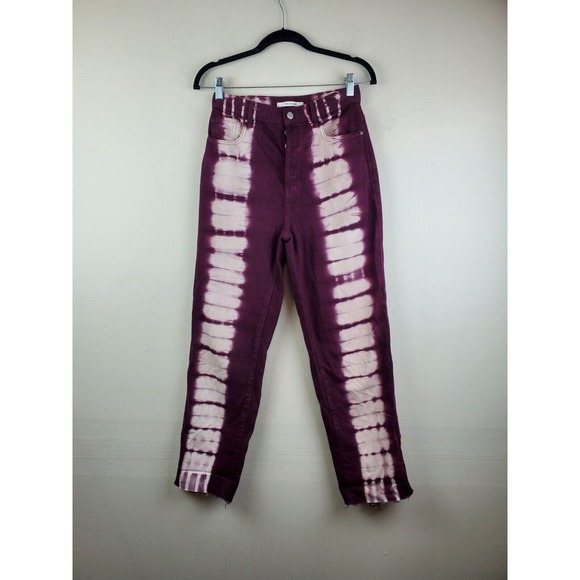 Pacsun 26 High Rise Straight Jeans Tie Dye Raw Hems Button Fly Eco Raspberry - Picture 13 of 13